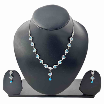 925 Streling Silver Blue Diamond Necklace Set