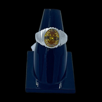 Silver Ring In Yellow Sapphire (पोखराज)