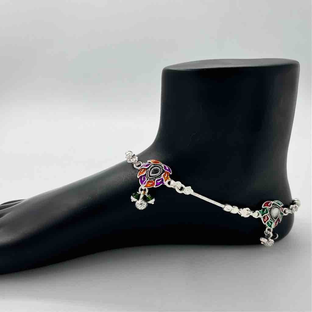 Silver Bombey Fancy New Multi Colour Design Anklets