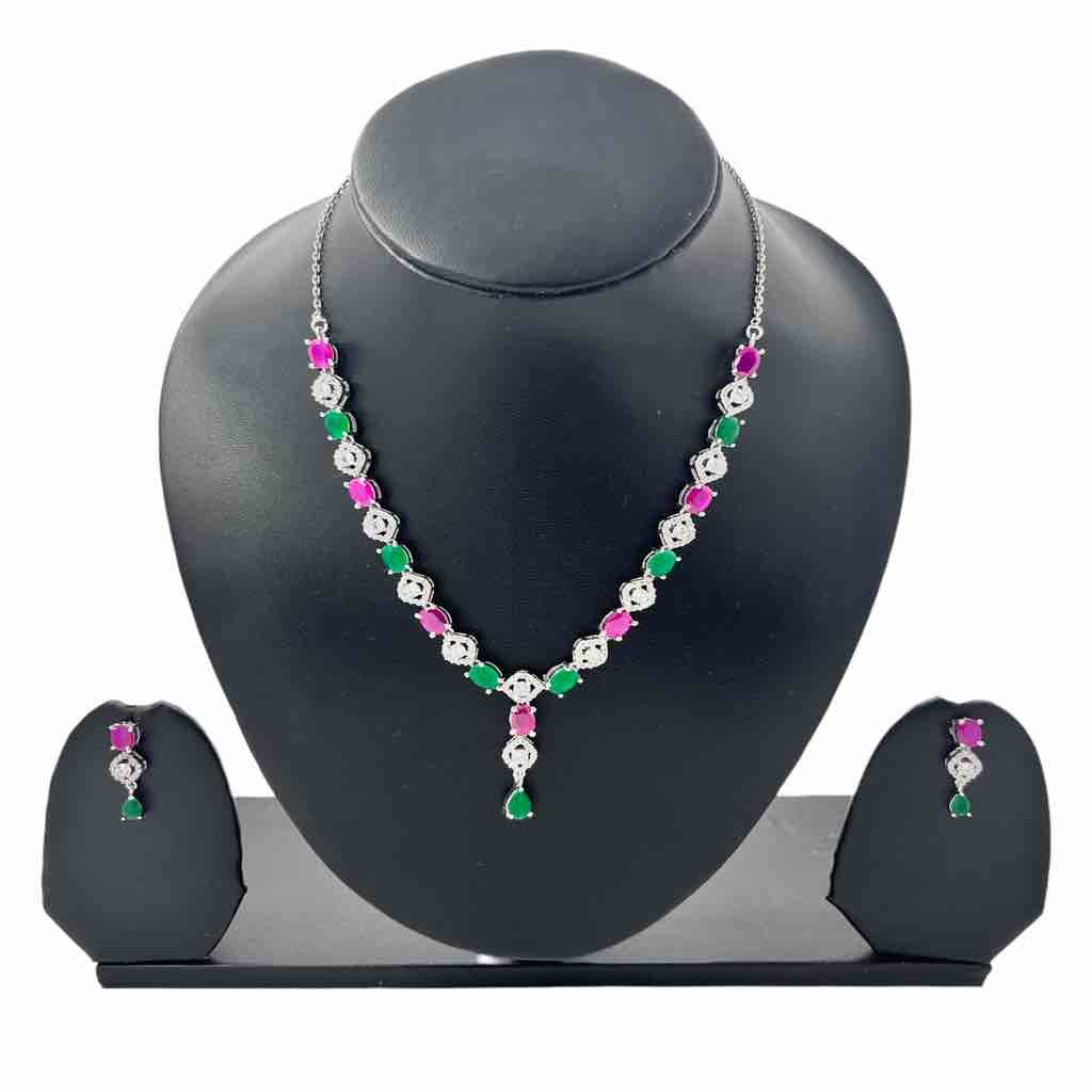 925 streling silver strong multi colour necklace set