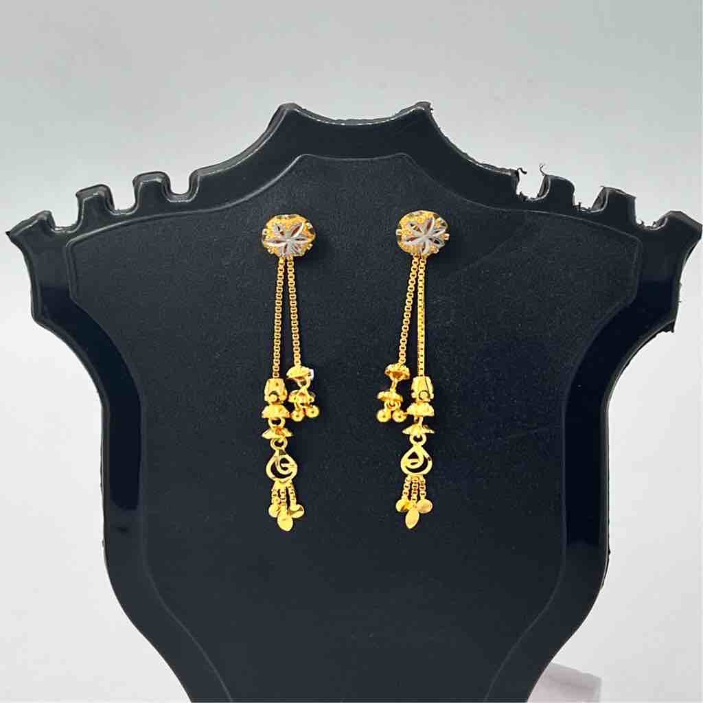 916 Gold Platinum Double Line Latkan Design Earrings