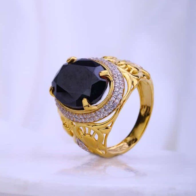 Black Onyx Ring Rose Gold-Plated Ring Natural Gemstone Silver Ring