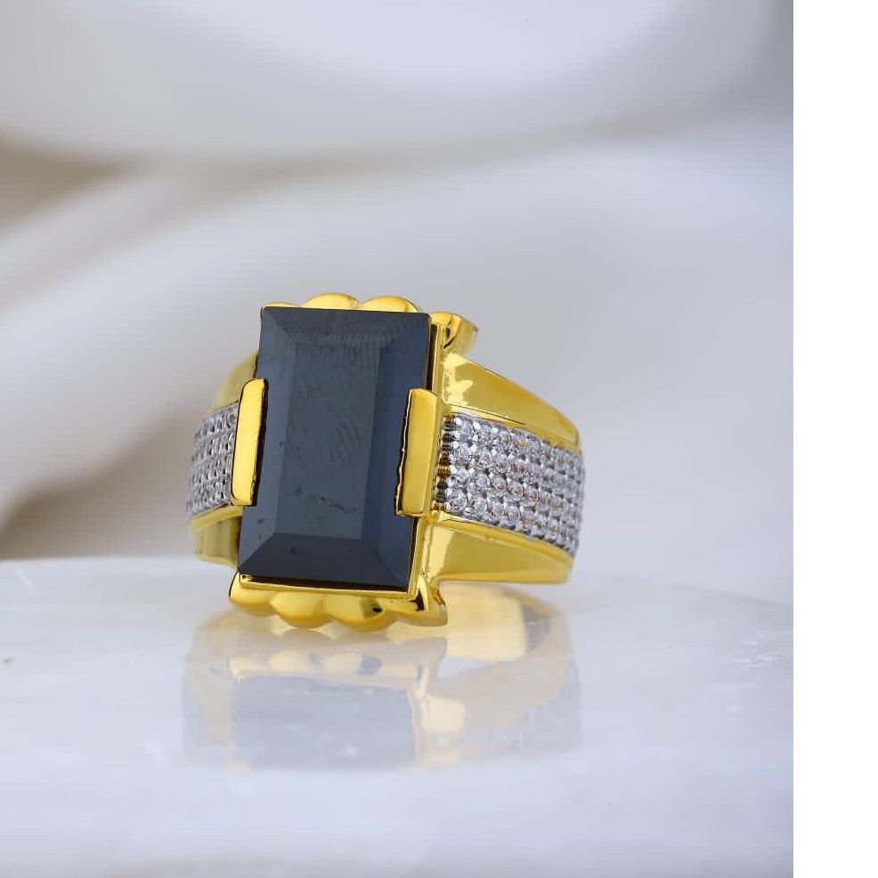 22k Gold Classical Design Square Black Stone Gents Ring