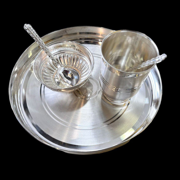 Silver Thali, vatki, Glass, chamchi